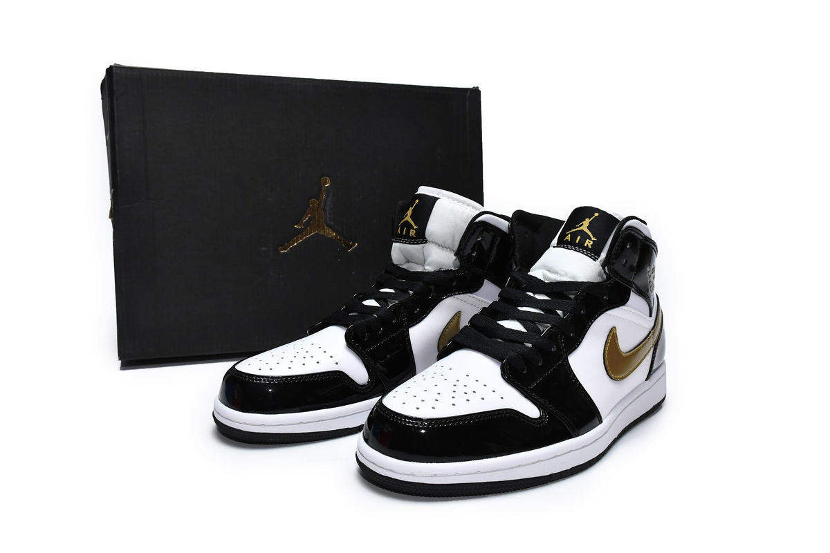 Air Jordan 1 Mid Patent Black White Gold 852542-007