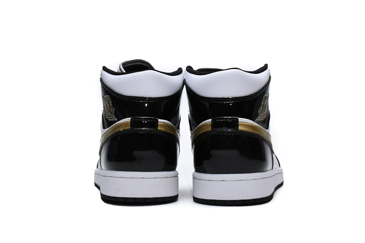 Air Jordan 1 Mid Patent Black White Gold 852542-007