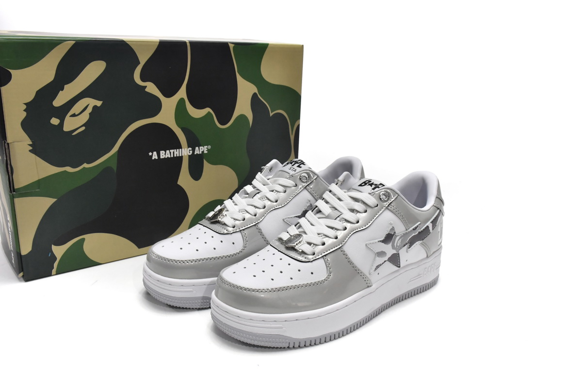Cheap Fake BapeSta Low White Grey Mirror Surface