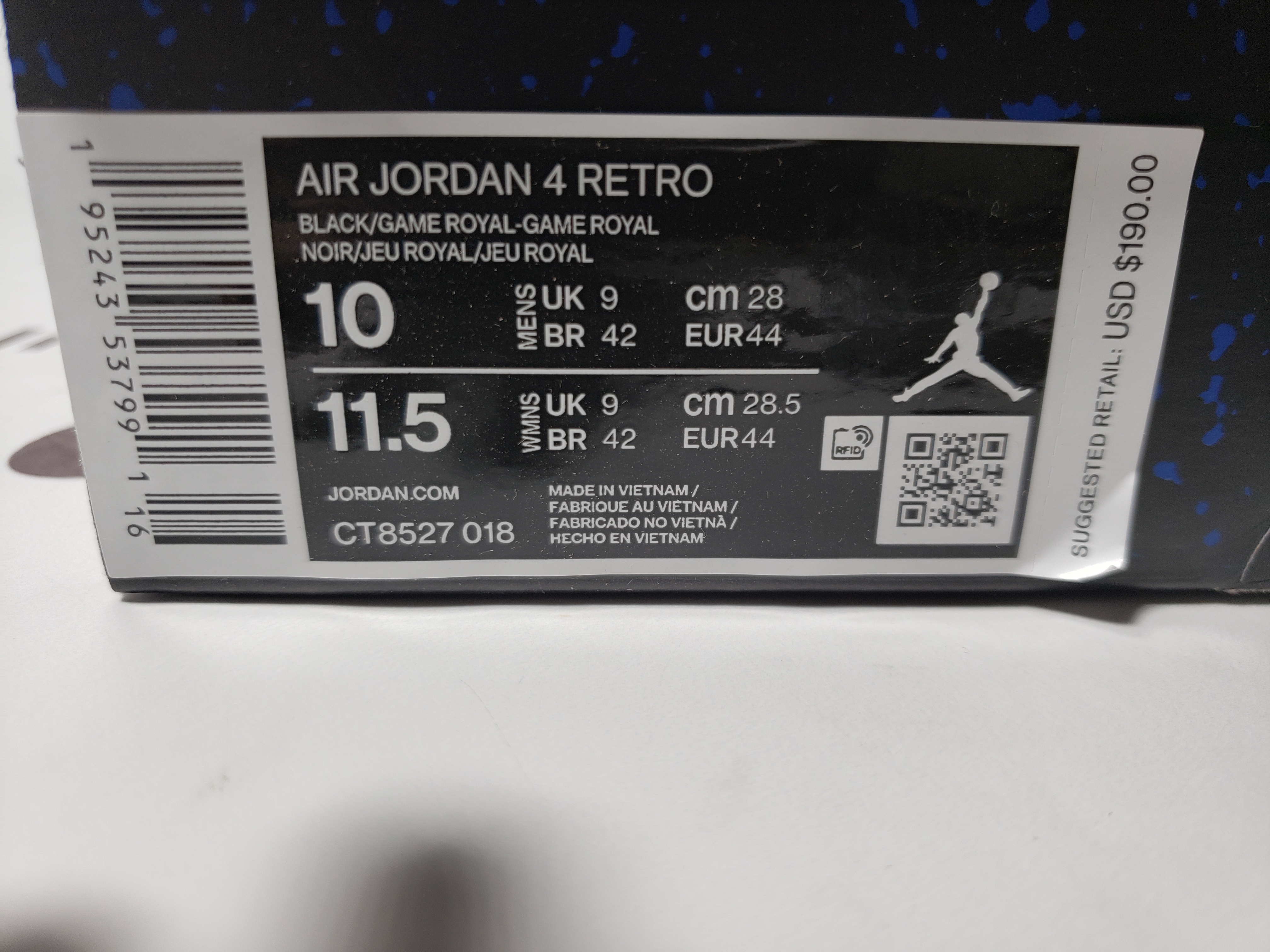 Air Jordan 4 Retro Black Game Royal CT8527-018