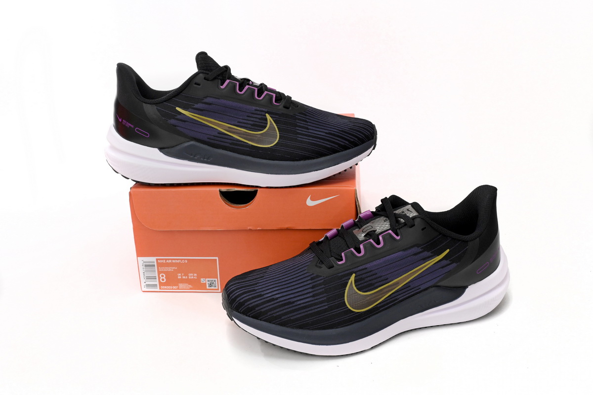 Nike Air Winflo 9 Black Blue and Yellow DD6203-007