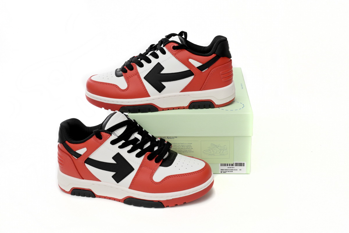 OFF-WHITE Out Of Office OOO Low Tops Black White Red OMIA189S23LEA0012510