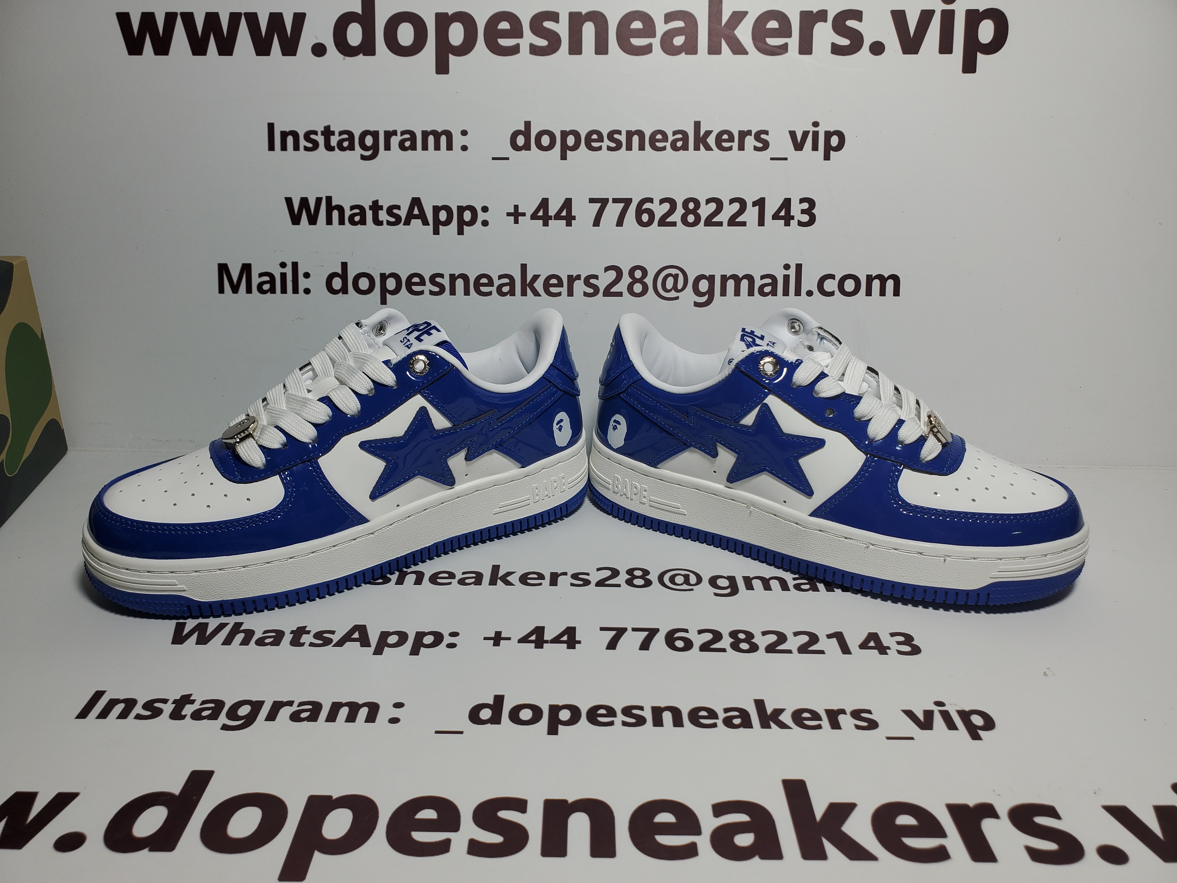 A Bathing Ape Bape StaPatent Leather White Blue (2023)(BapeSta)