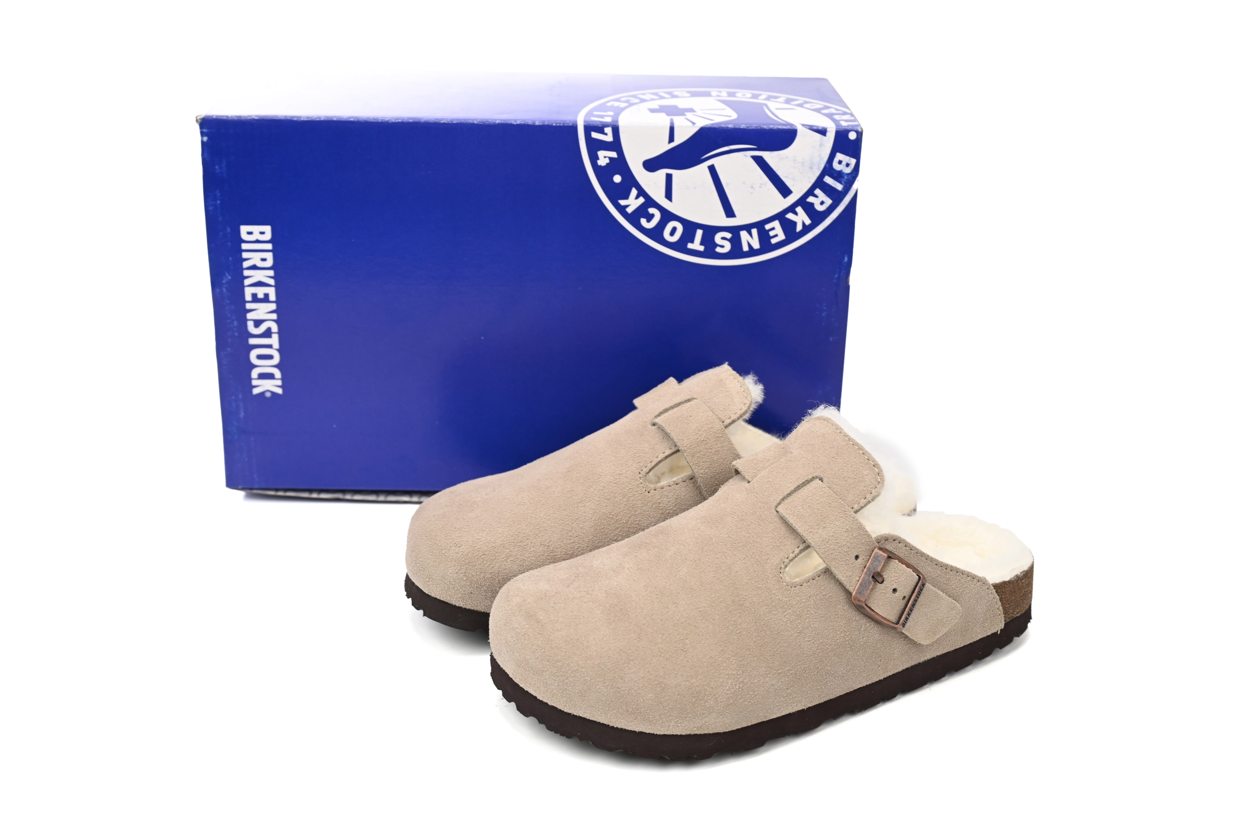 Birkenstock Boston Shearling Coin Suede Beige E14T002N6L