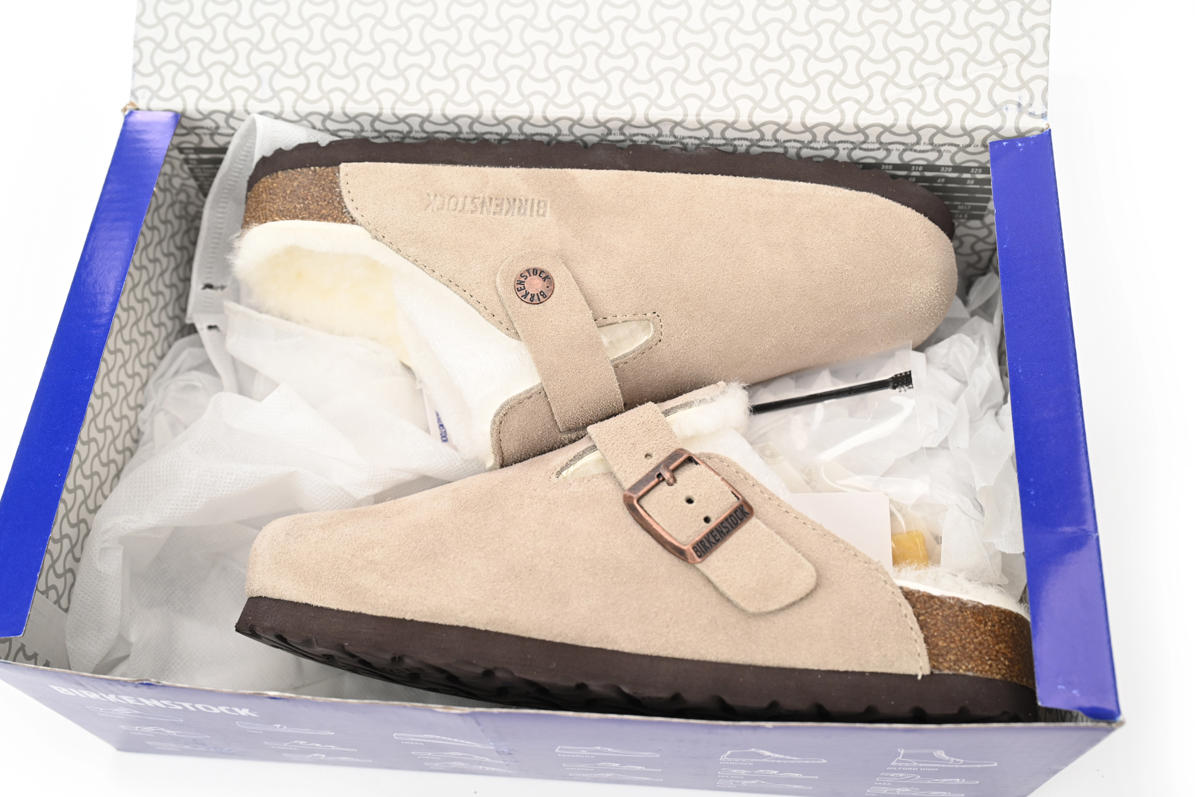 Birkenstock Boston Shearling Coin Suede Beige E14T002N6L