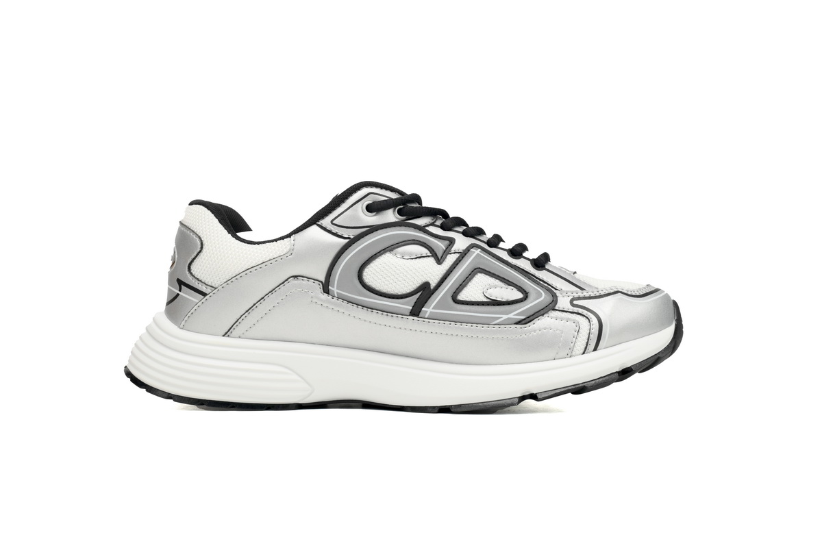 Dior B30 White Mesh Silver-Tone Metallic Calfskin