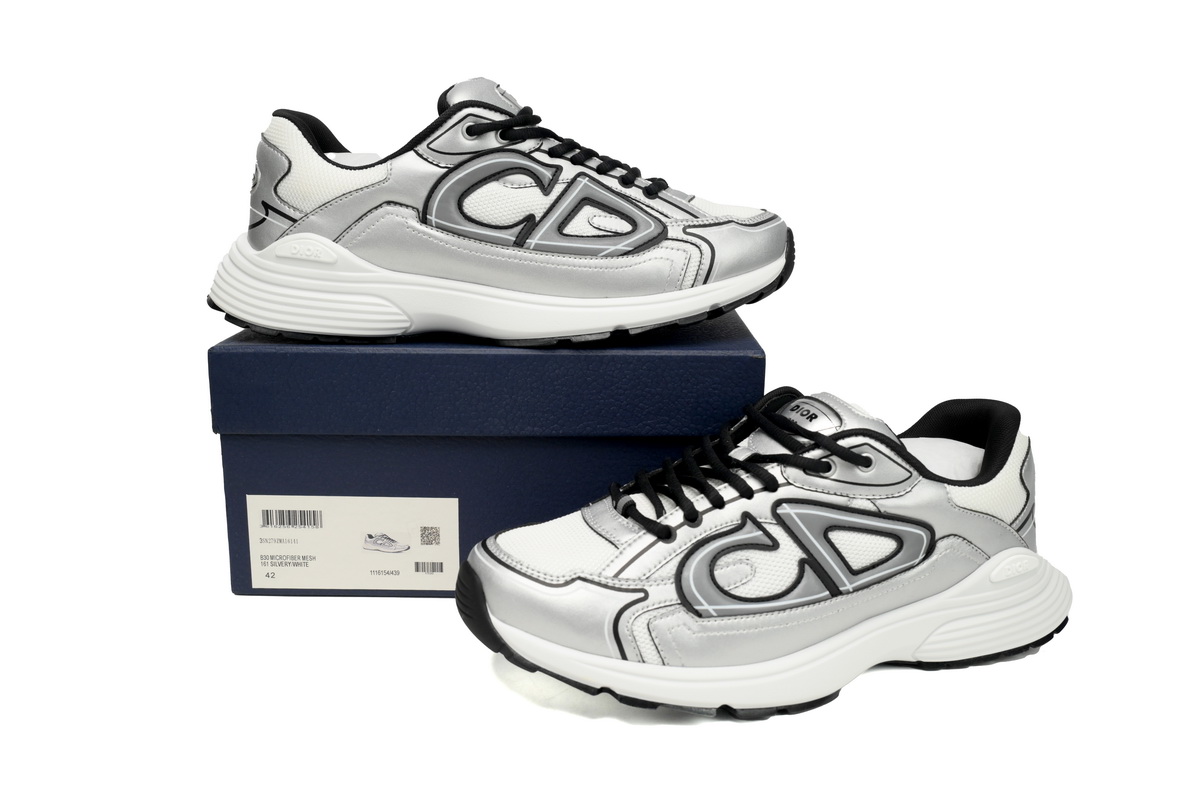 Dior B30 White Mesh Silver-Tone Metallic Calfskin