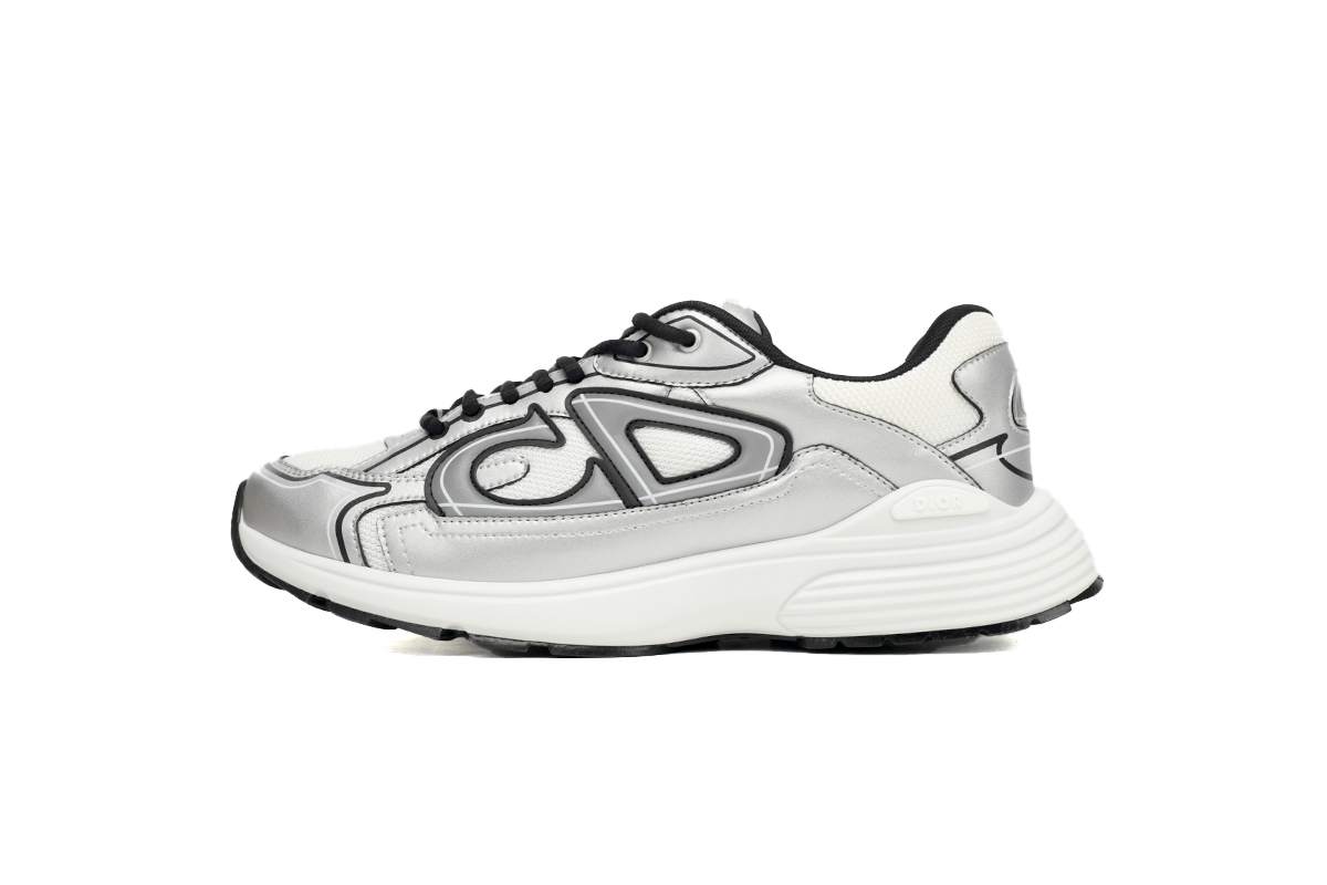 Dior B30 White Mesh Silver-Tone Metallic Calfskin