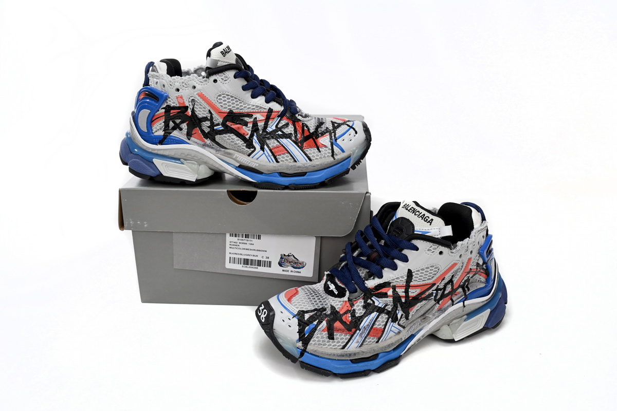 Balenciaga Runner White And Blue Printing 677402 W3RB6 1264
