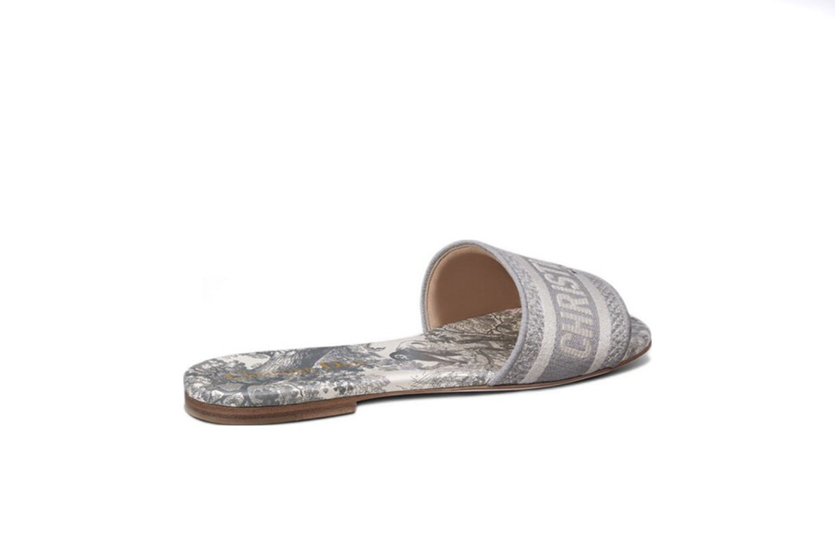 Dior Dway Slide Gray Toile de Jouy Embroidered Cotton KCQ209TJE_S21G