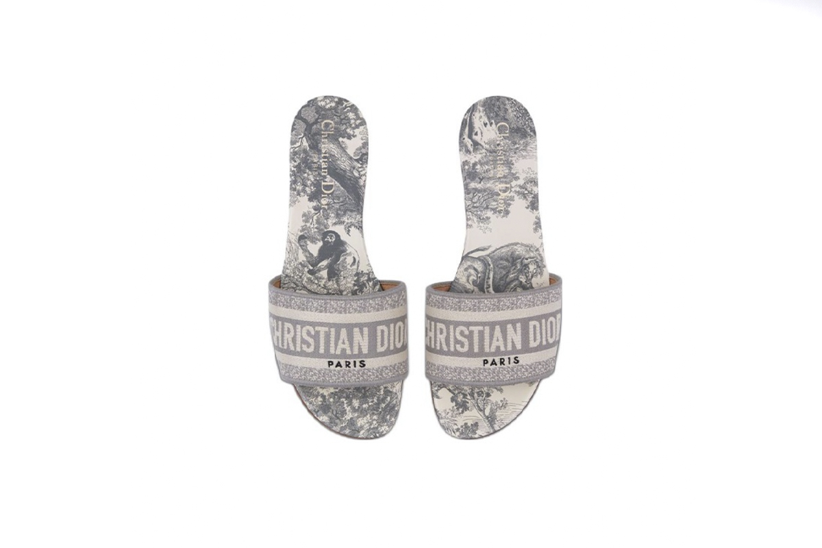 Dior Dway Slide Gray Toile de Jouy Embroidered Cotton KCQ209TJE_S21G