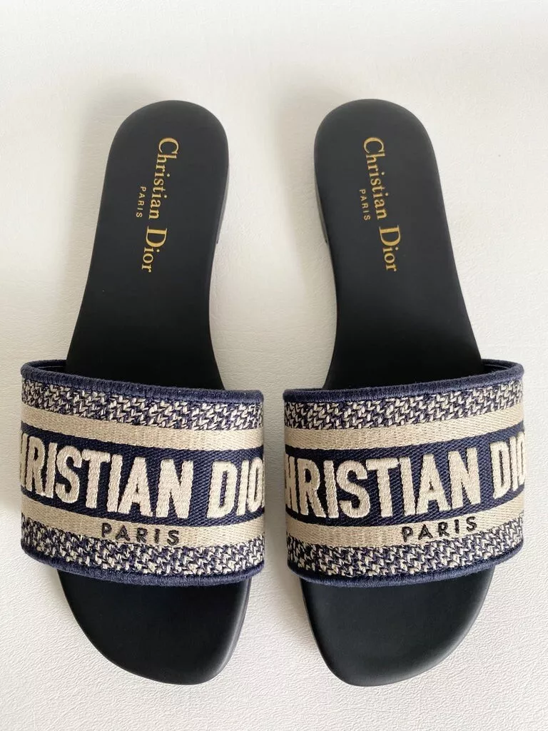 CHRISTIAN DIOR DWAY NAVY BLUE FABRIC SLIDES