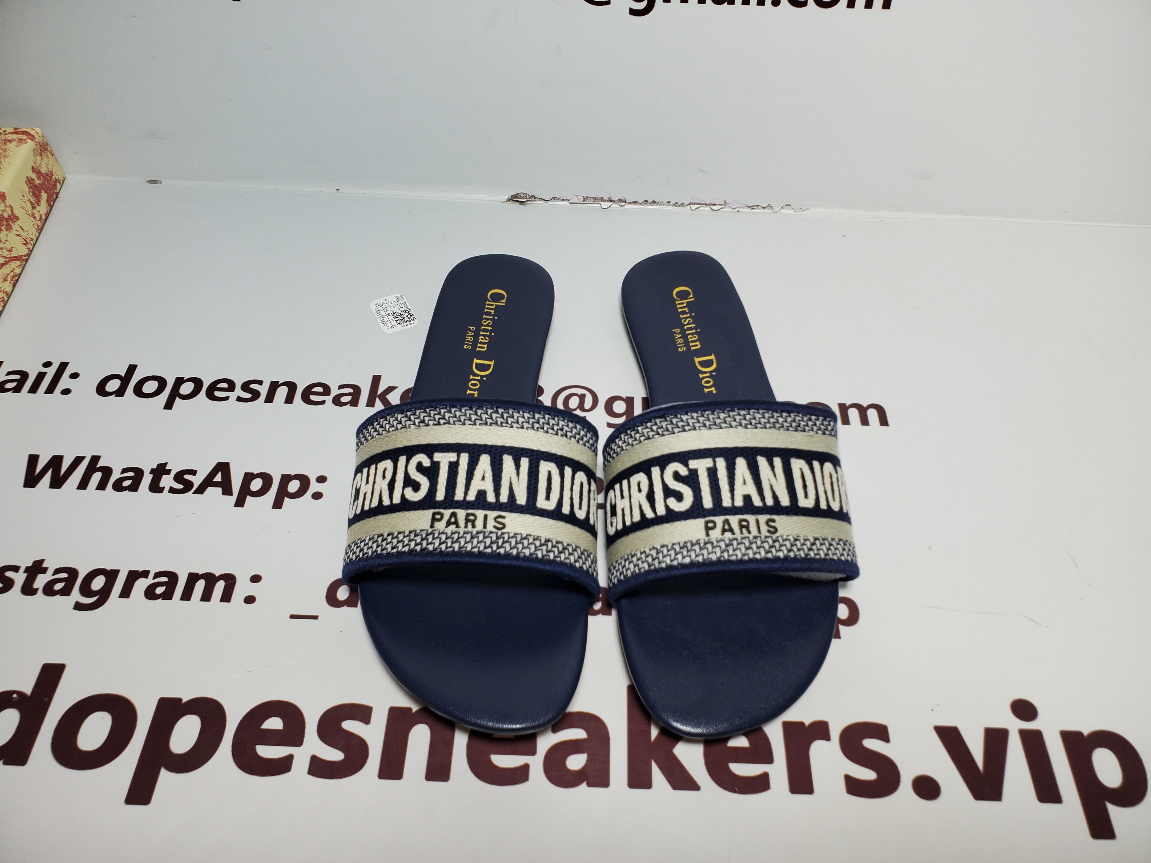 CHRISTIAN DIOR DWAY NAVY BLUE FABRIC SLIDES