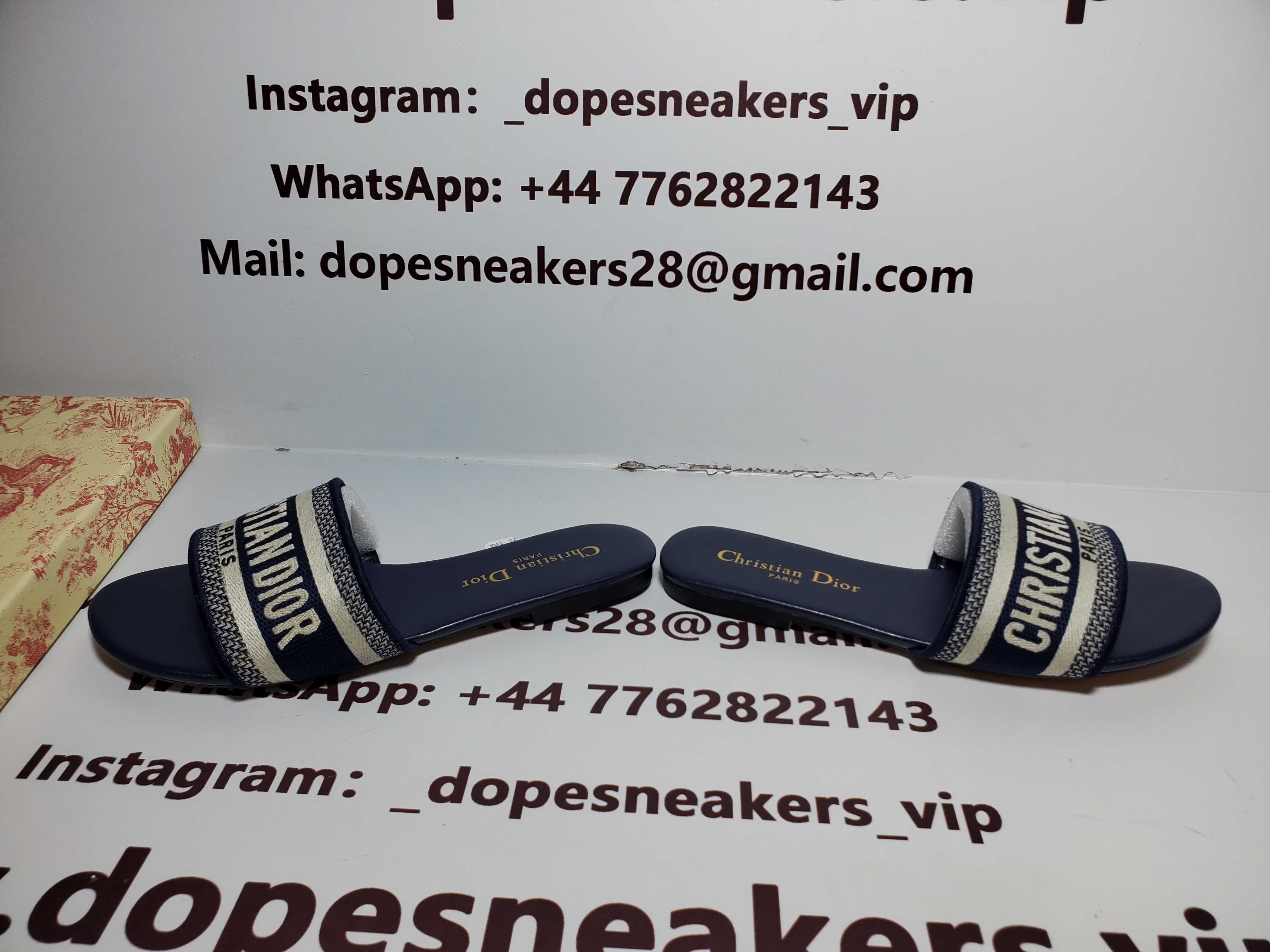 CHRISTIAN DIOR DWAY NAVY BLUE FABRIC SLIDES
