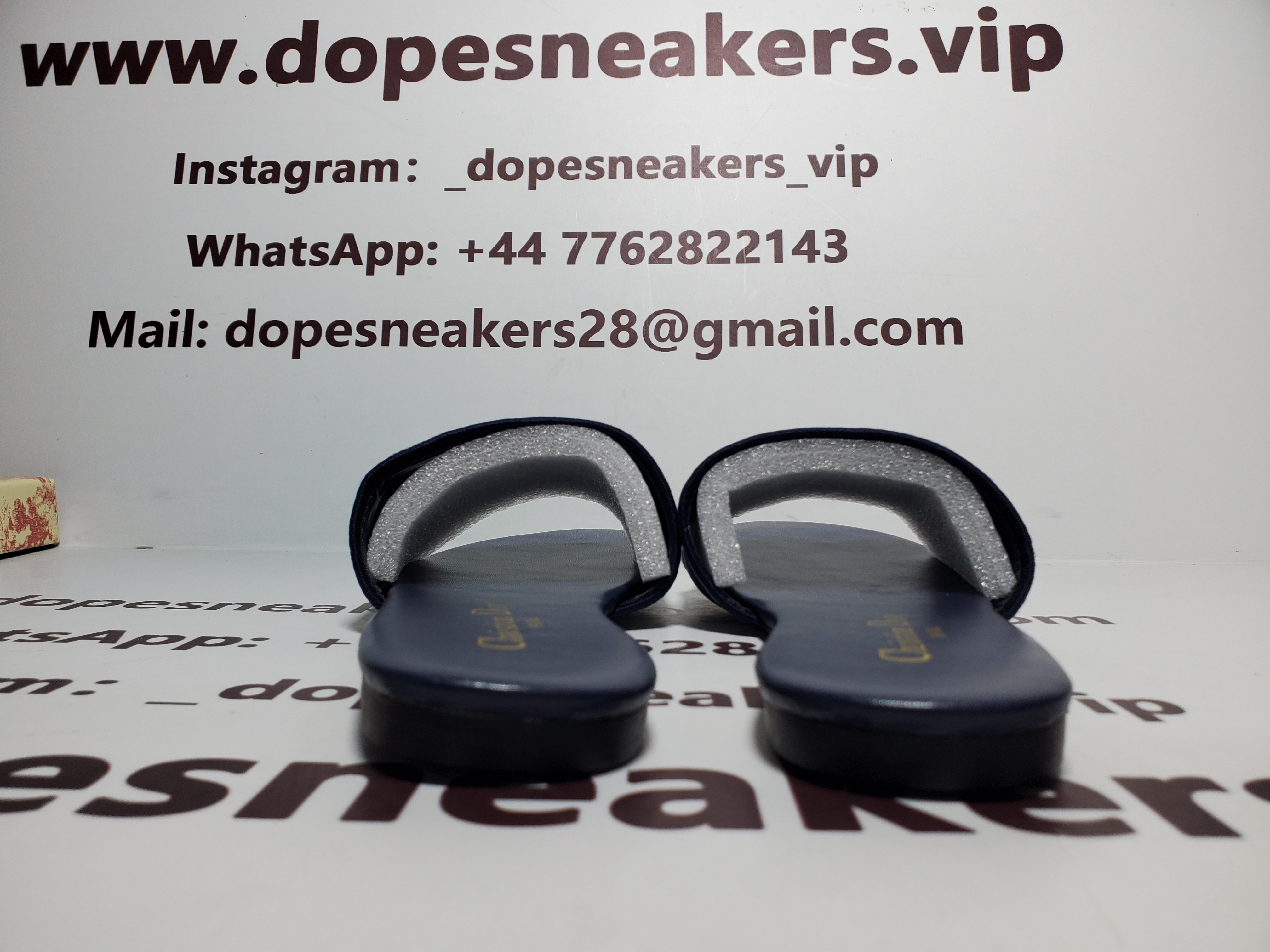 CHRISTIAN DIOR DWAY NAVY BLUE FABRIC SLIDES