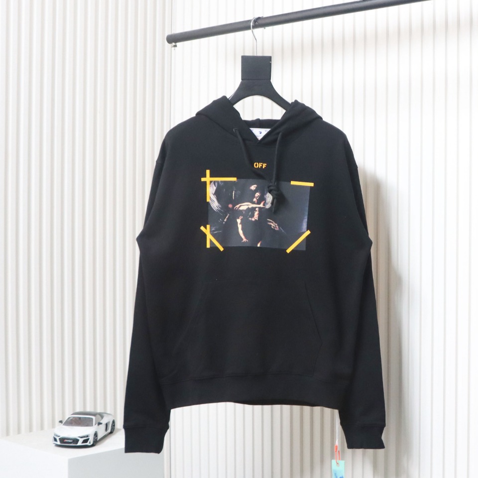 Off-white religious Madonna print hoodie yellow