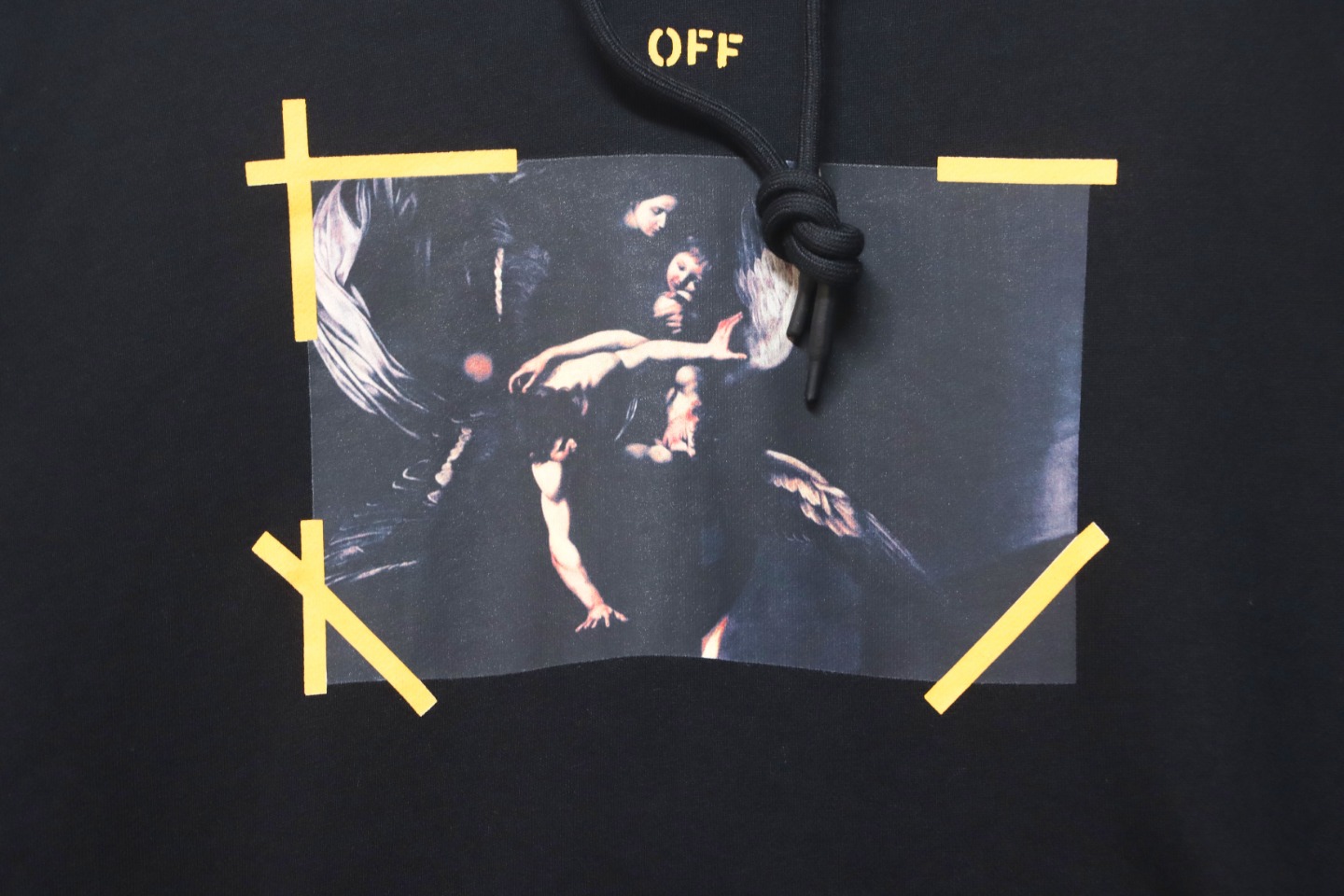 Off-white religious Madonna print hoodie yellow