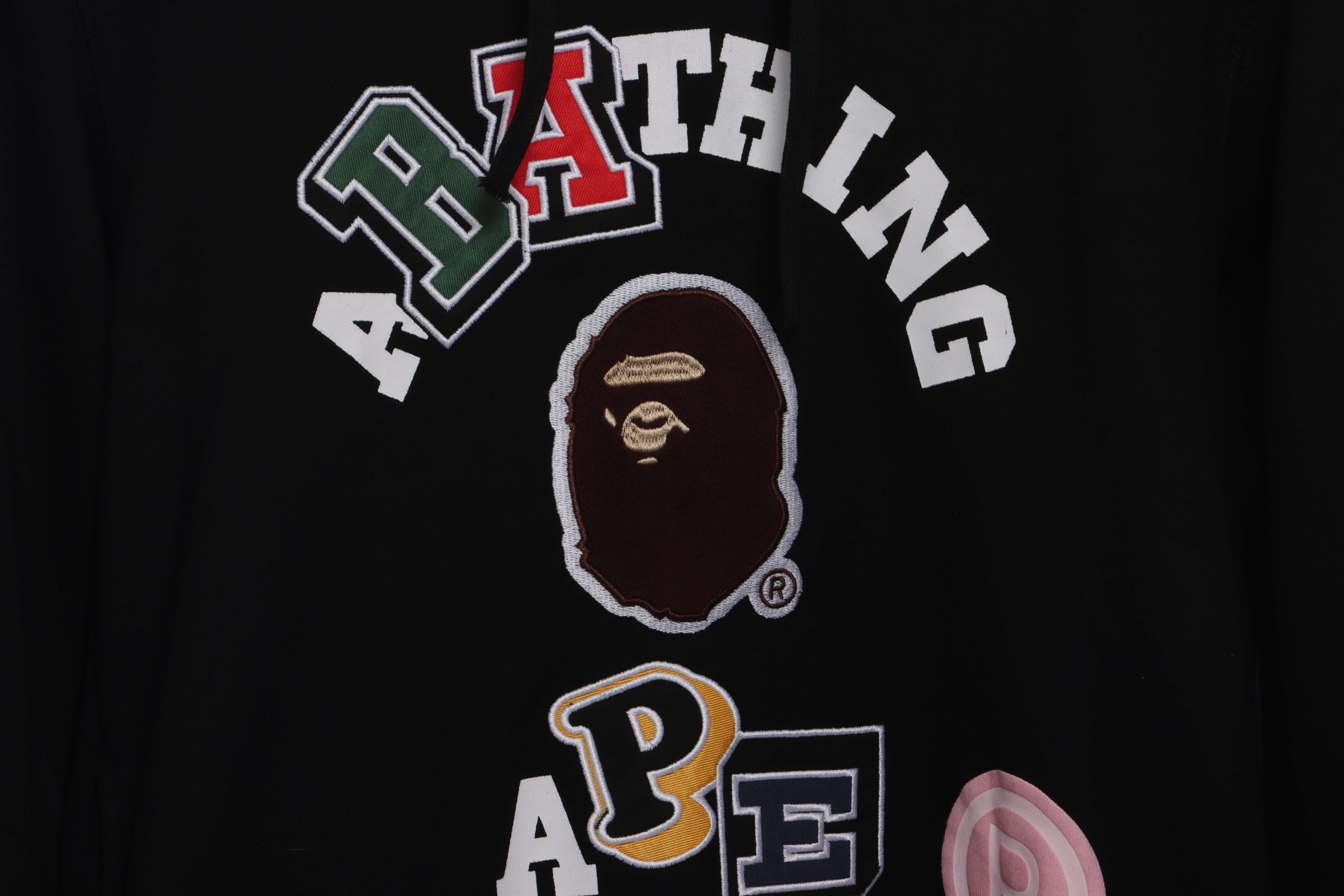 BAPE ape head logo colorful print hoodie Black