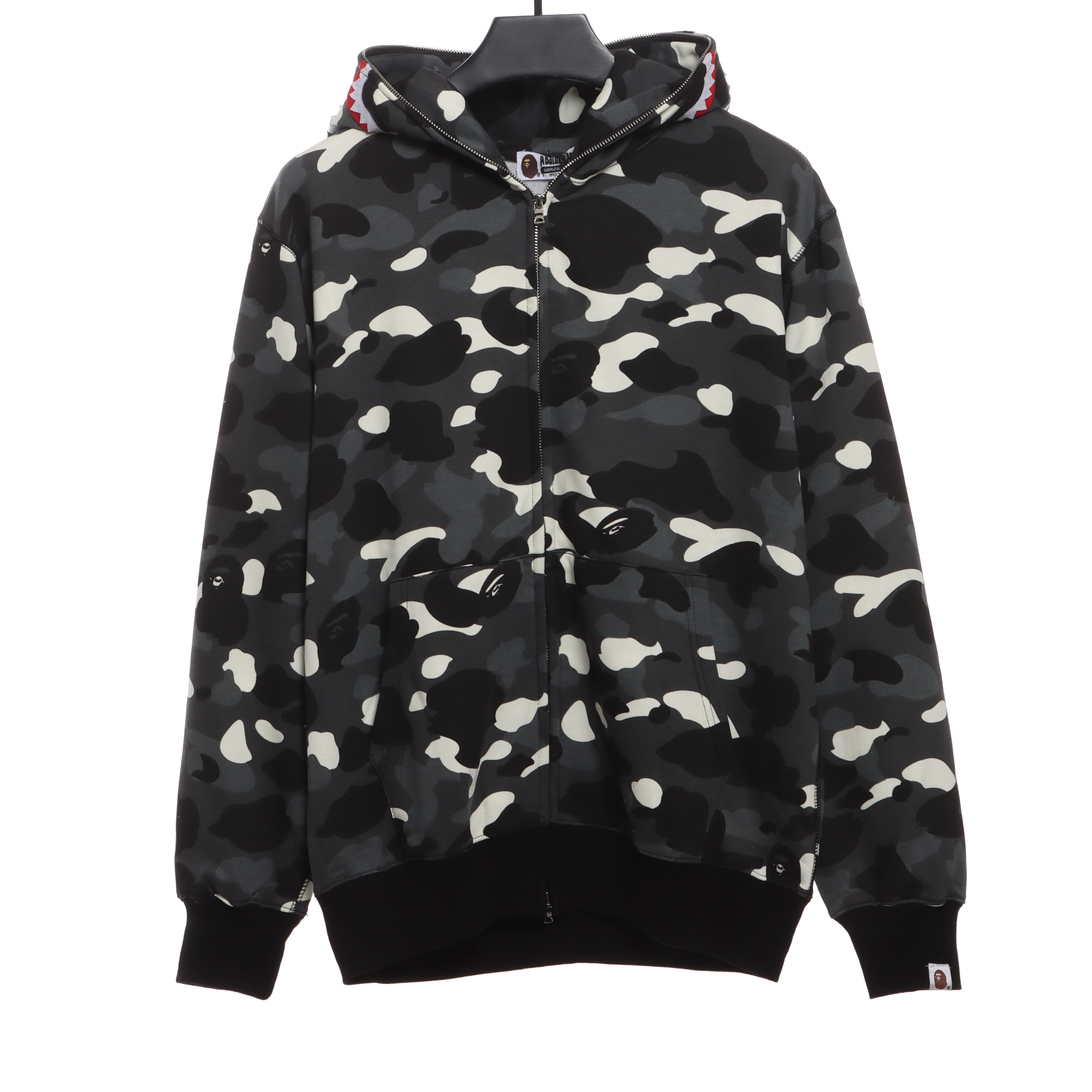 BAPE classic black and white camouflage patchwork luminous hoodie Black