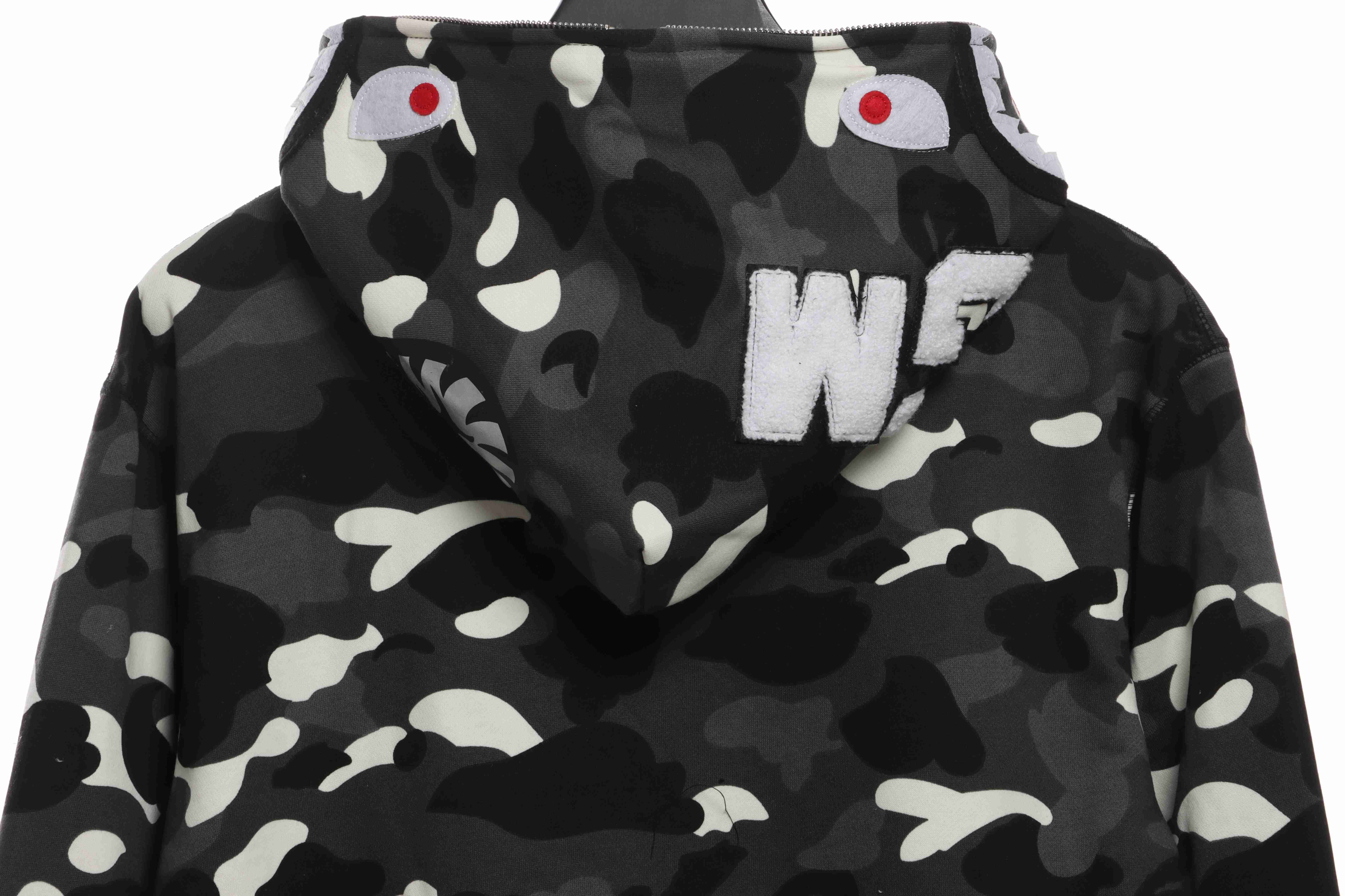 BAPE classic black and white camouflage patchwork luminous hoodie Black