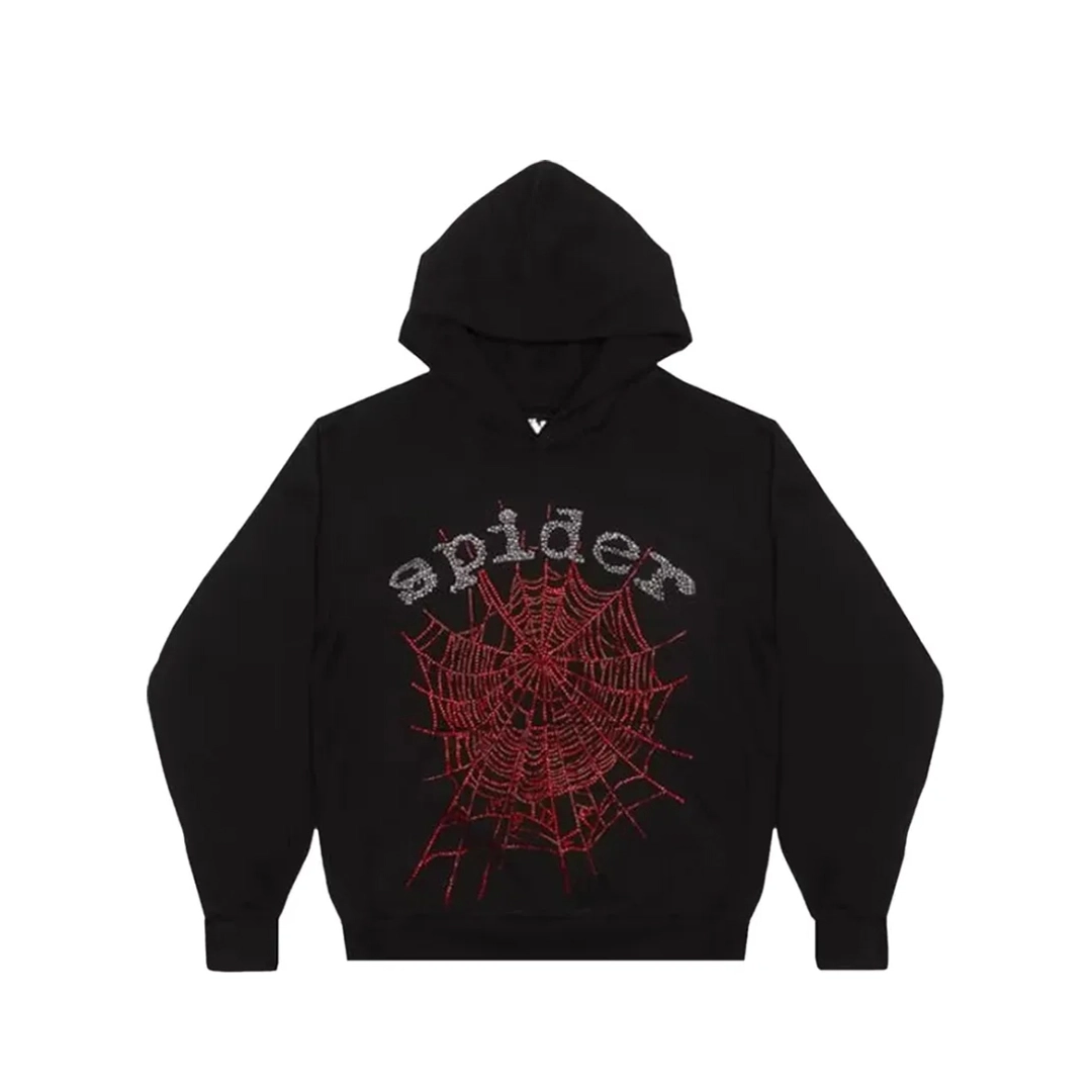 Sp5der OG Rhinestone Logo Hoodie Black