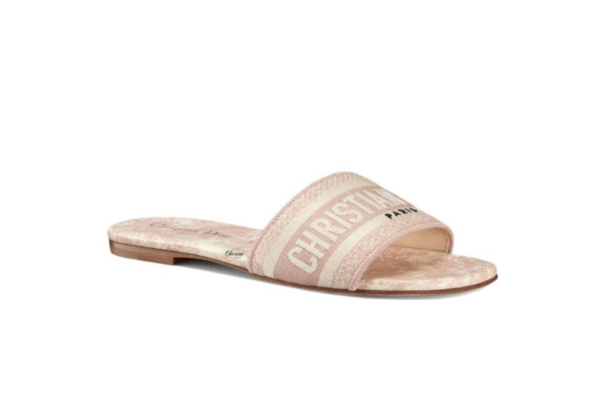 Dior Dway Slide Pink Toile de Jouy Embroidered Cotton KCQ209TJE S46P