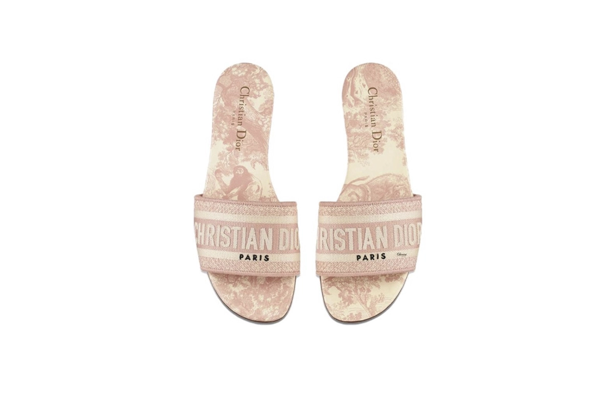Dior Dway Slide Pink Toile de Jouy Embroidered Cotton KCQ209TJE S46P