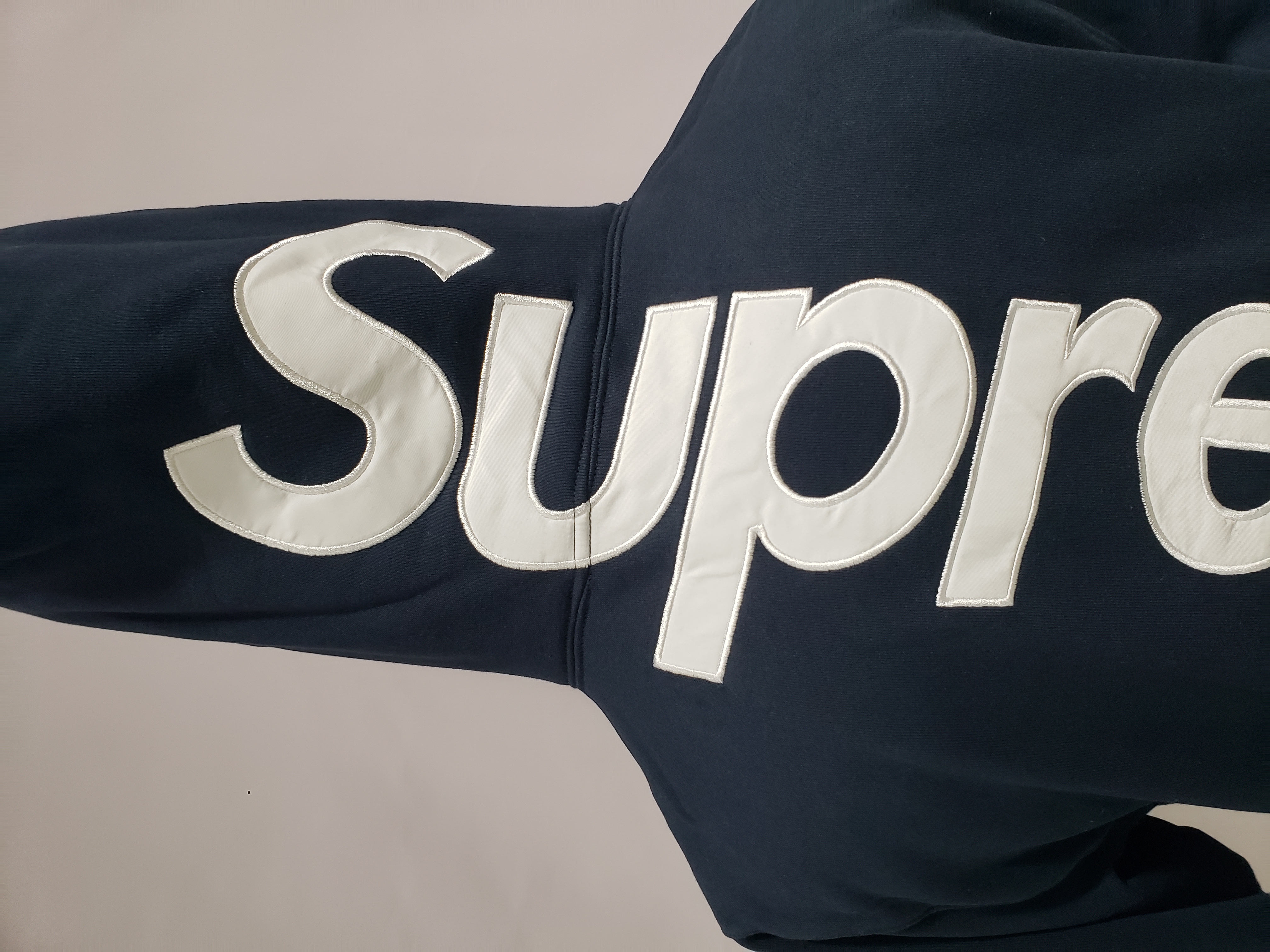 Supreme Satin Appliqué Hoodie Sweatshirt Navy Blue