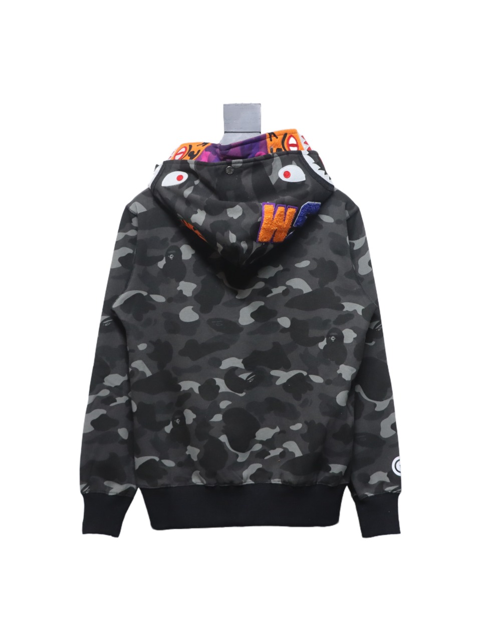 BAPE Shark Head Tiger Head Zipper Camo Double Hoodie Dark Gray