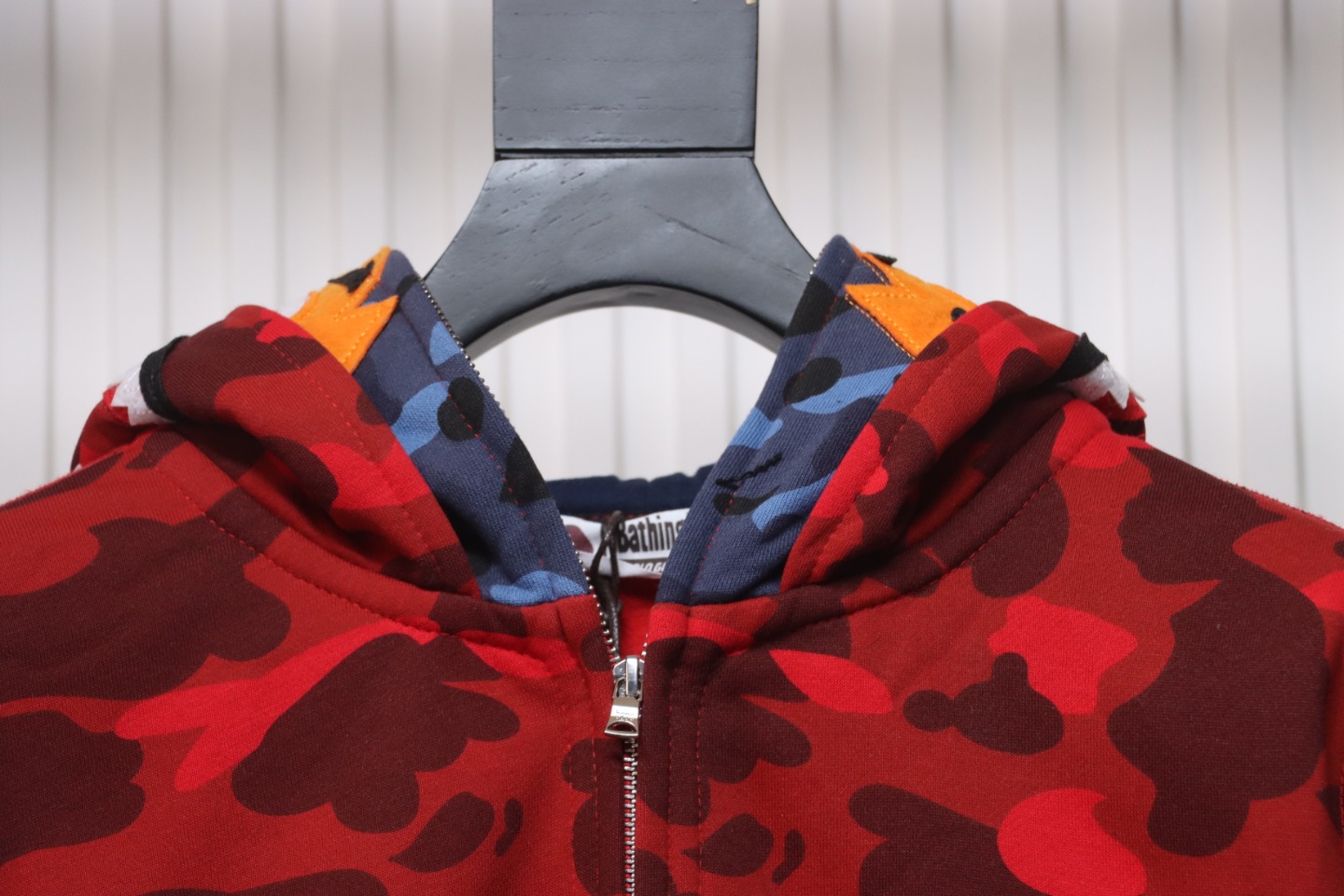 BAPE Shark's Head Tiger's Head Zipper Camo Double Hoodie Red