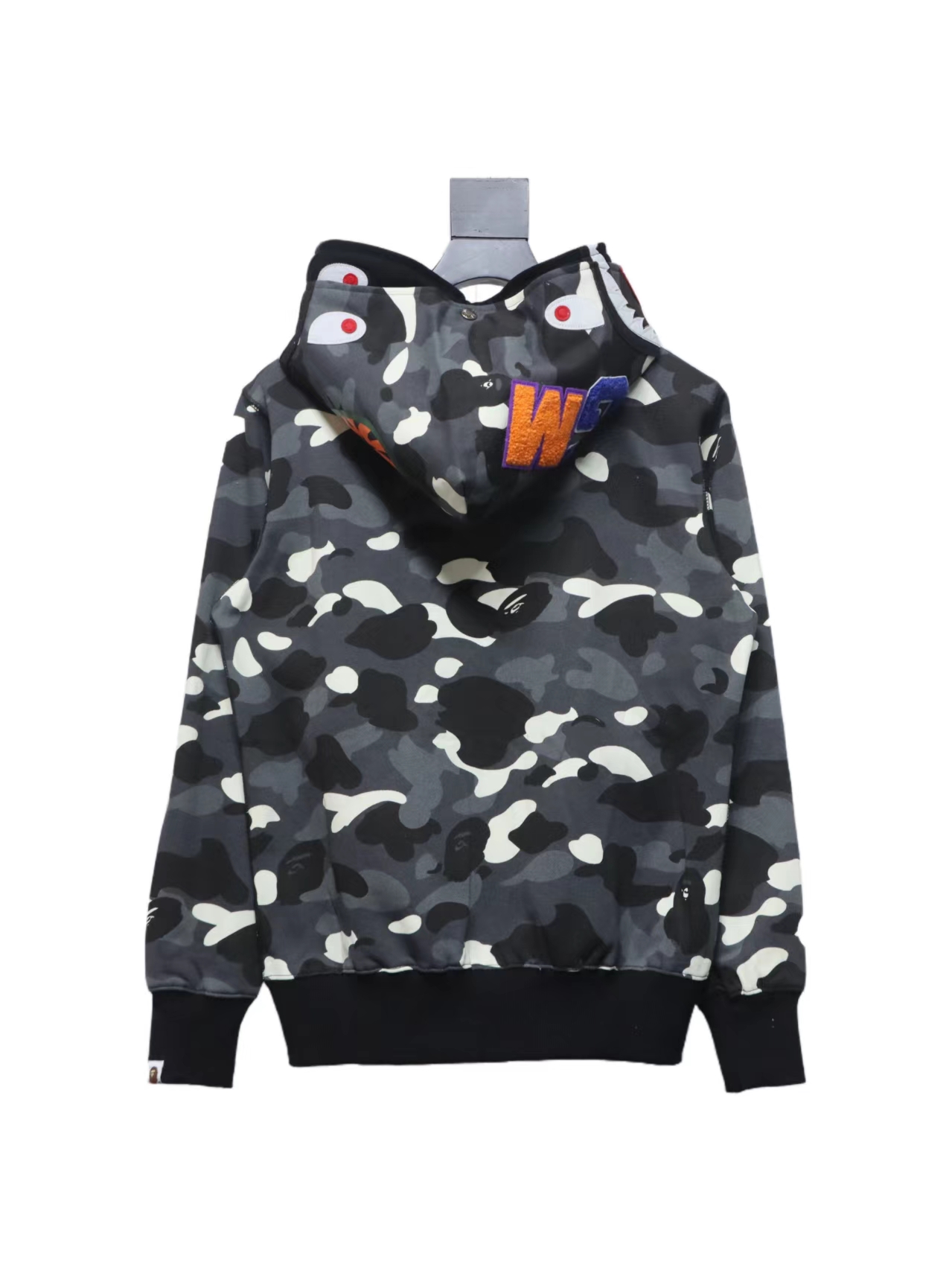 BAPE Shark's Head Tiger's Head Zipper Luminous Camo Double Hoodie Gray Black