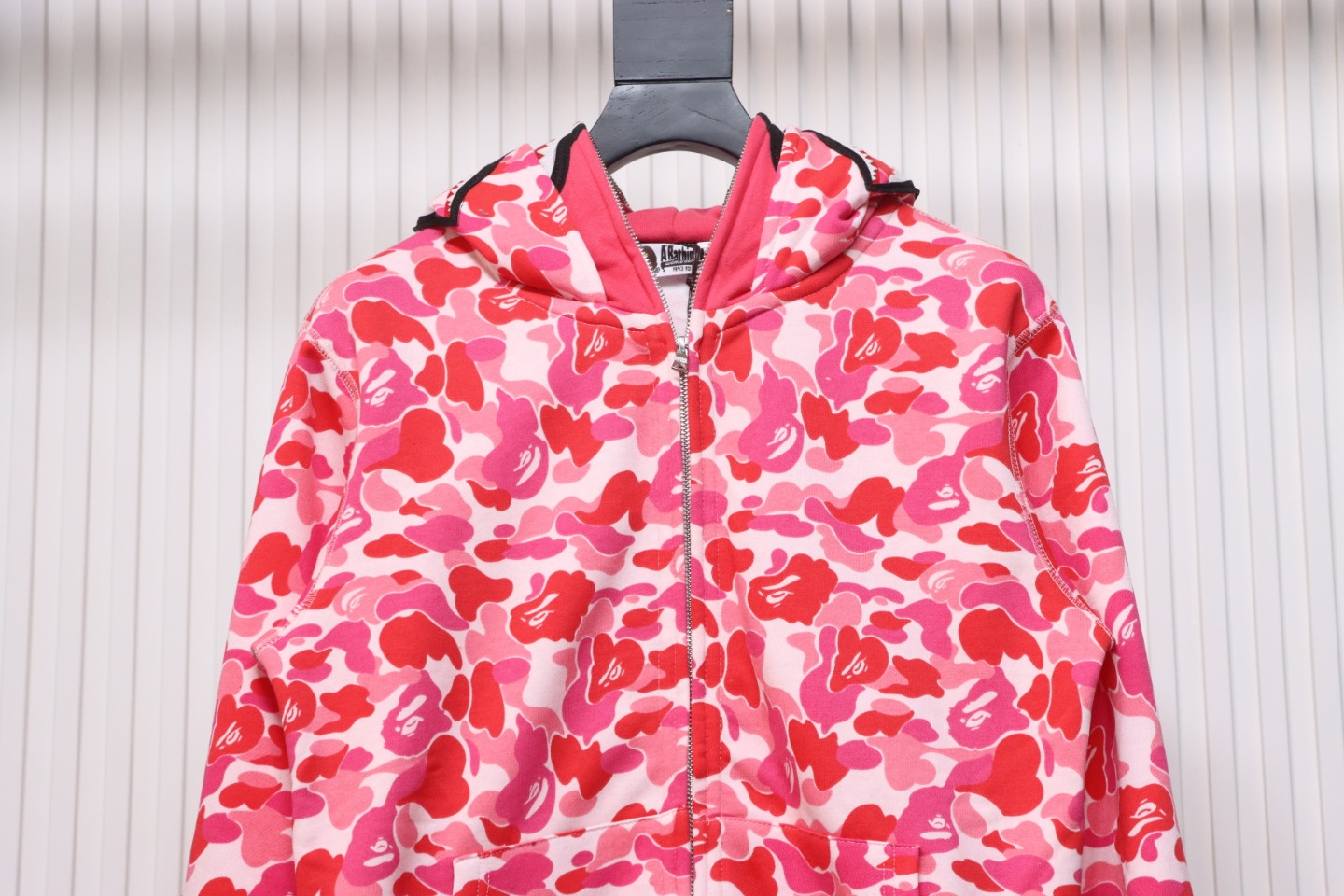 BAPE Shark's Head Tiger Zipper Camo Double Hoodie Pink