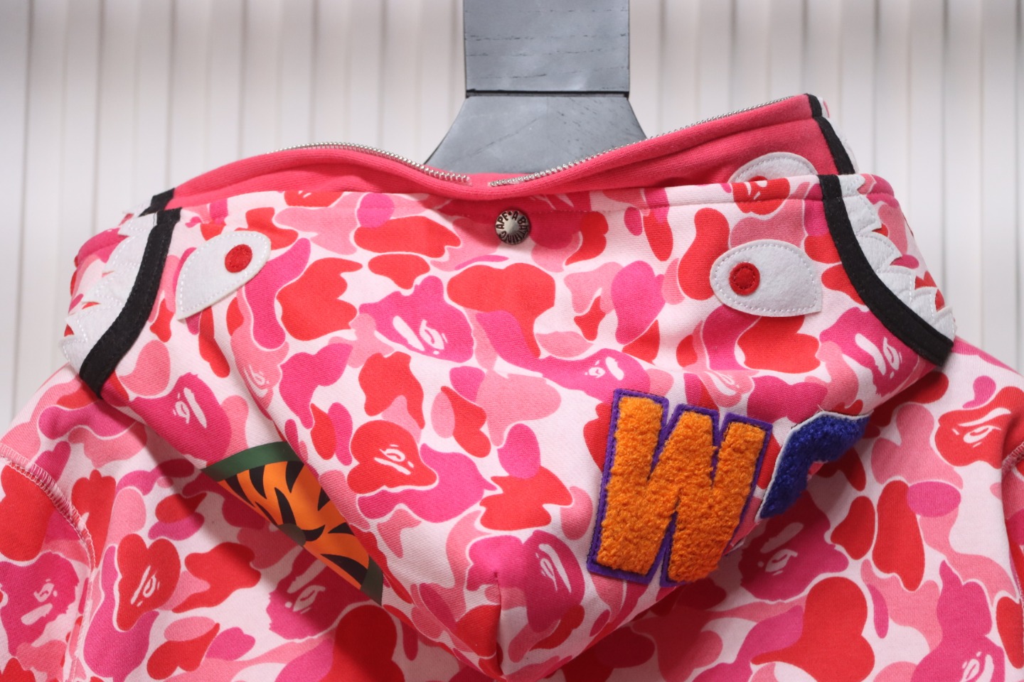 BAPE Shark's Head Tiger Zipper Camo Double Hoodie Pink