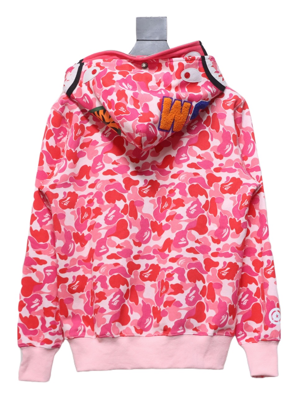 BAPE Shark's Head Tiger Zipper Camo Double Hoodie Pink