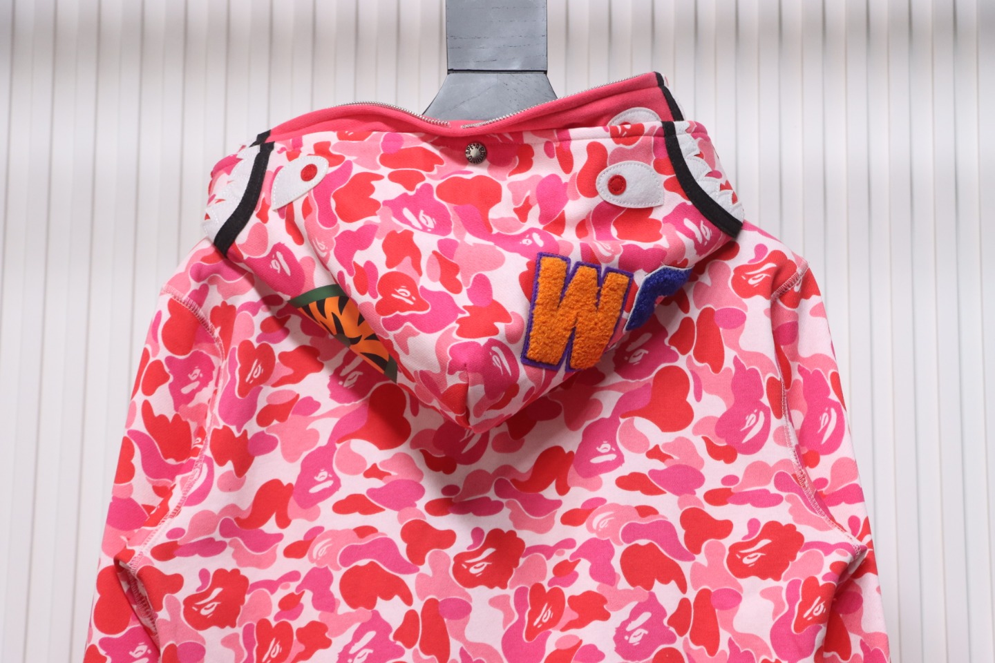 BAPE Shark's Head Tiger Zipper Camo Double Hoodie Pink