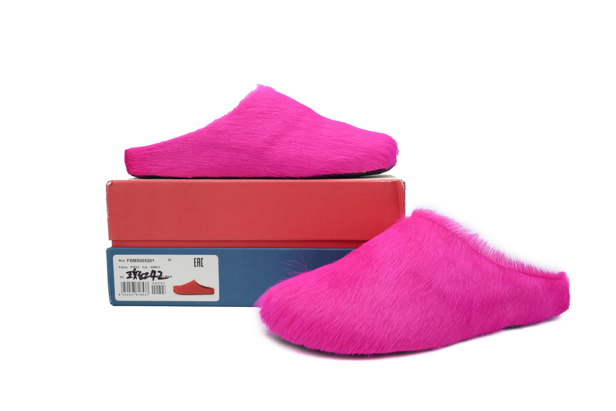 Marni Long-hair Calfskin Fussbett Sabot Rose Red