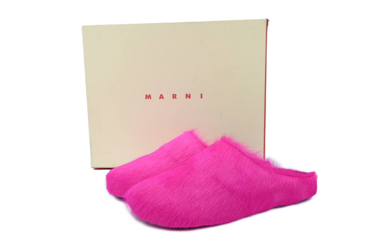 Marni Long-hair Calfskin Fussbett Sabot Rose Red